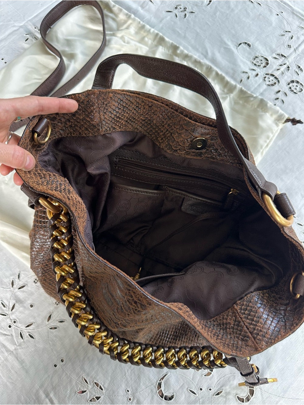 Michael Kors Tristan Large Dark Brown Python-Embossed Leather Bag - Picture 4 of 4